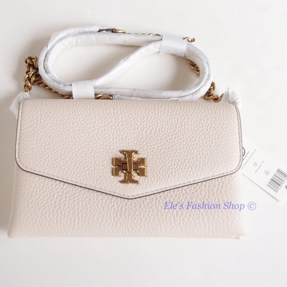 NWT Tory Burch Kira Chevron Leather Wallet On a Chain WOC New Cream AUTHENTIC - Picture 9 of 16